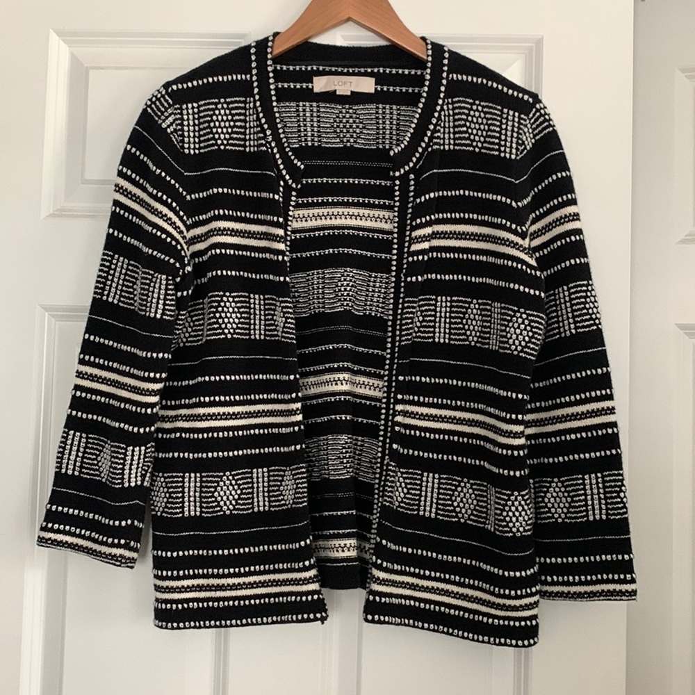 Ann Taylor LOFT Stripe Open Cardigan Sweater